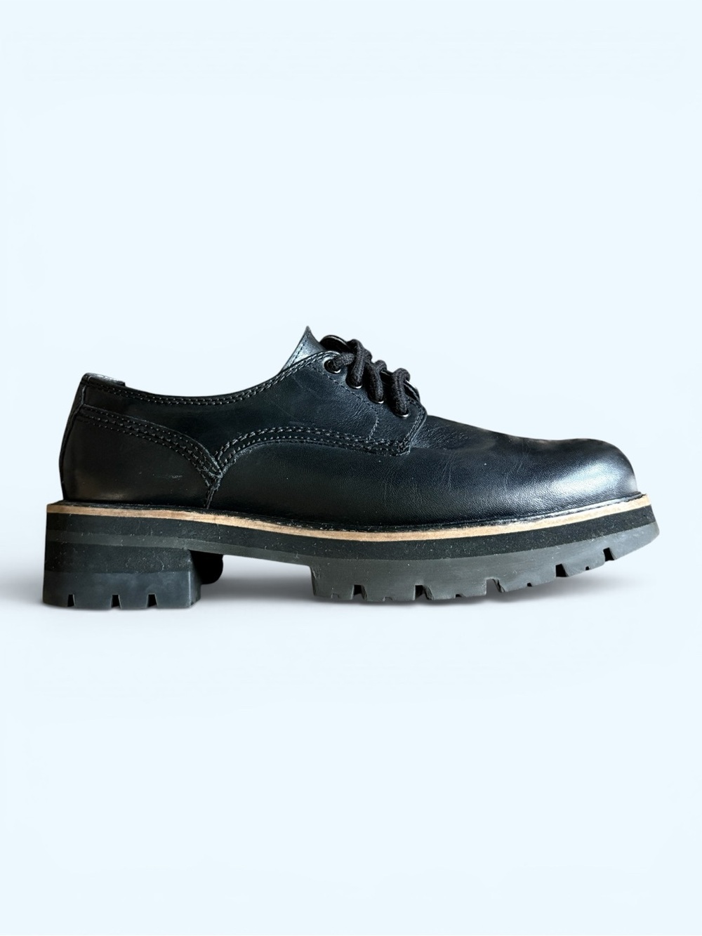 CLARKS Orianna Derby Black Leather Shoes with Lug Sole Size 8.5 Women